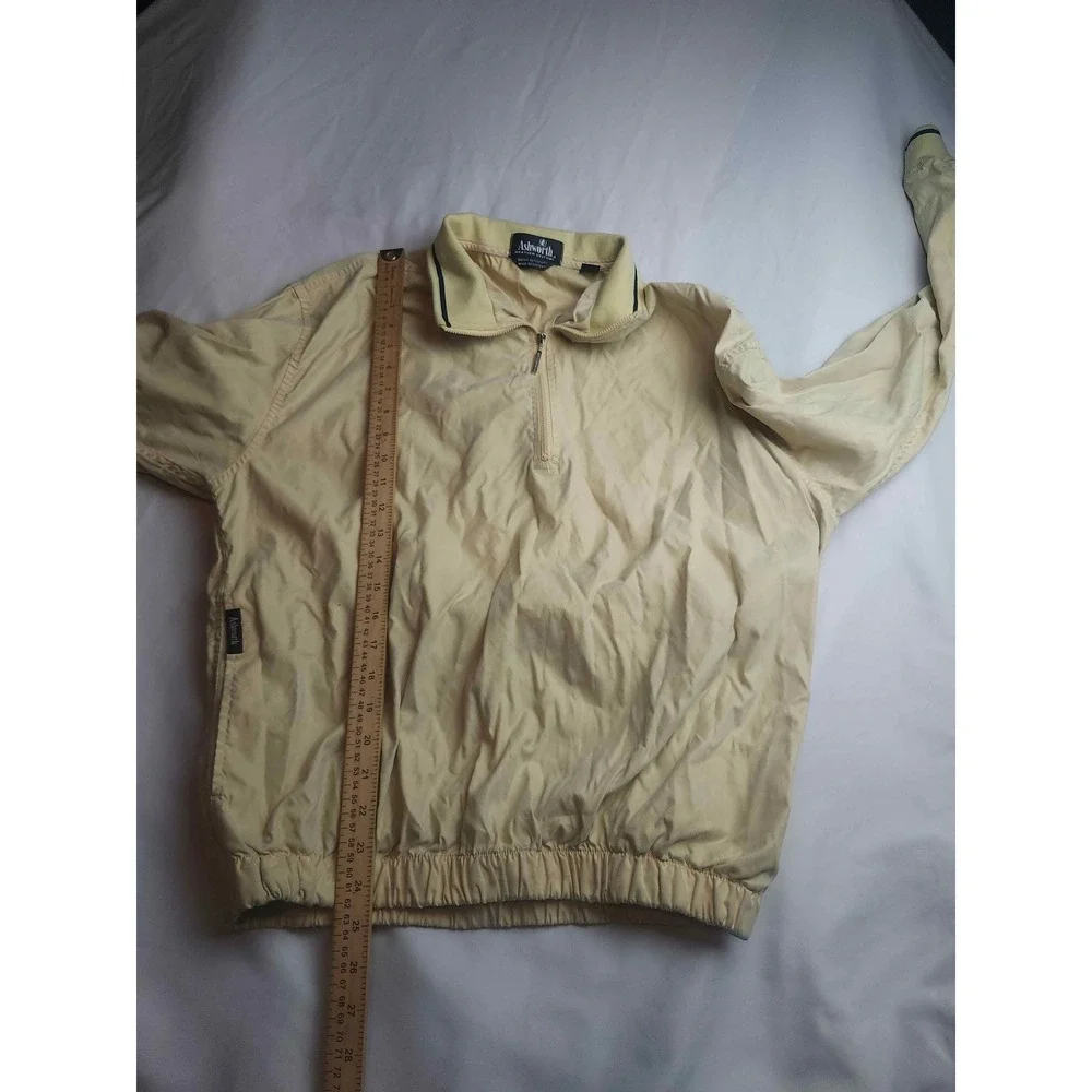 Ashworth Weather Systems Mens Medium Quarter Zip Windbreaker Golf Jacket Cream